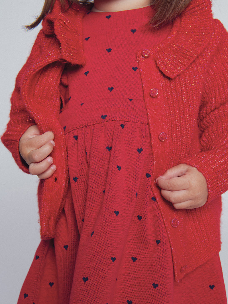 Robe rouge en maille imprimée cœurs pour bébé fille