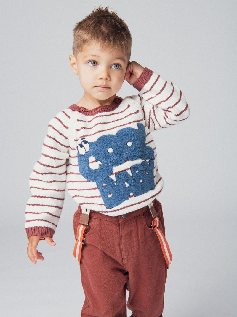 Pull marinière écru et morgon "Cool Baby" pour bébé garçon