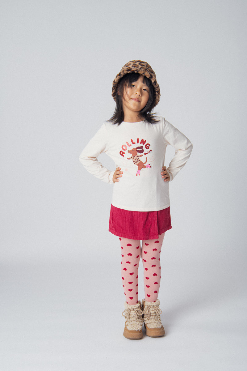 T-shirt écru à manches longues et animation chien pour fille