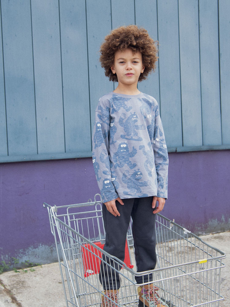 T-shirt manches longues bleu imprimé yétis pour garçon