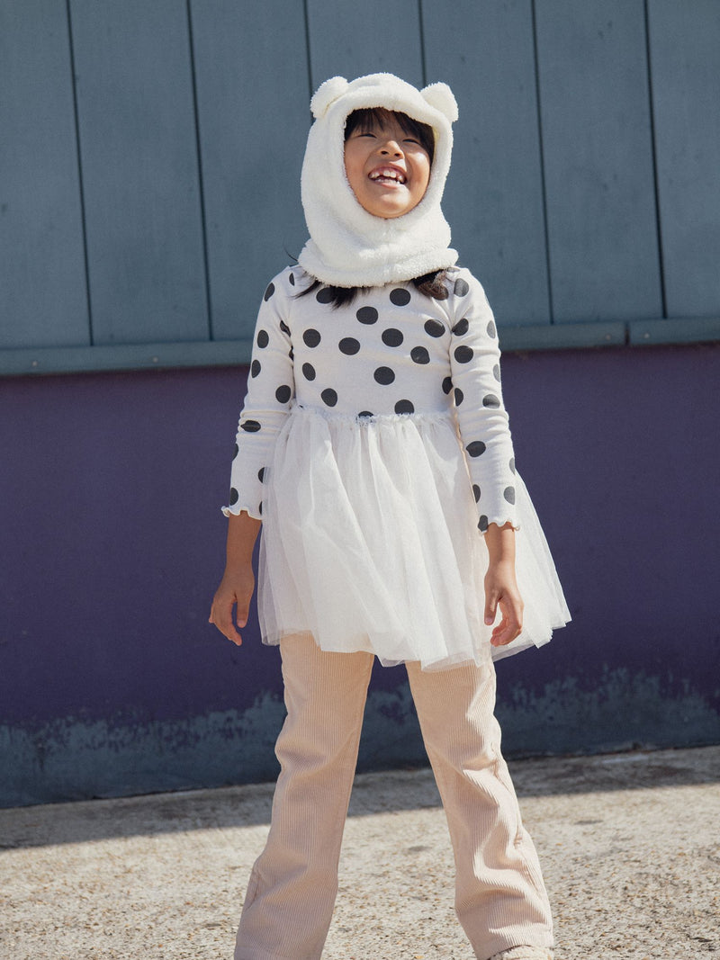 Robe bi-matières imprimé pois
