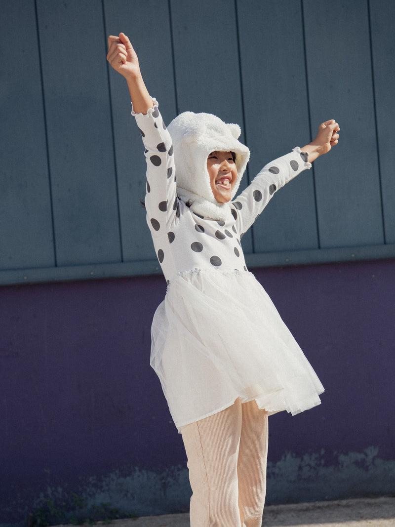 Robe bi-matières imprimé pois