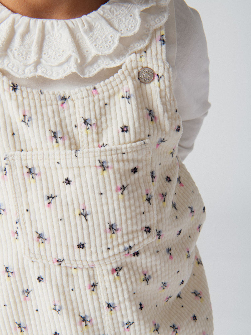 Robe salopette en velours côtelé imprimé fleurs pour bébé fille