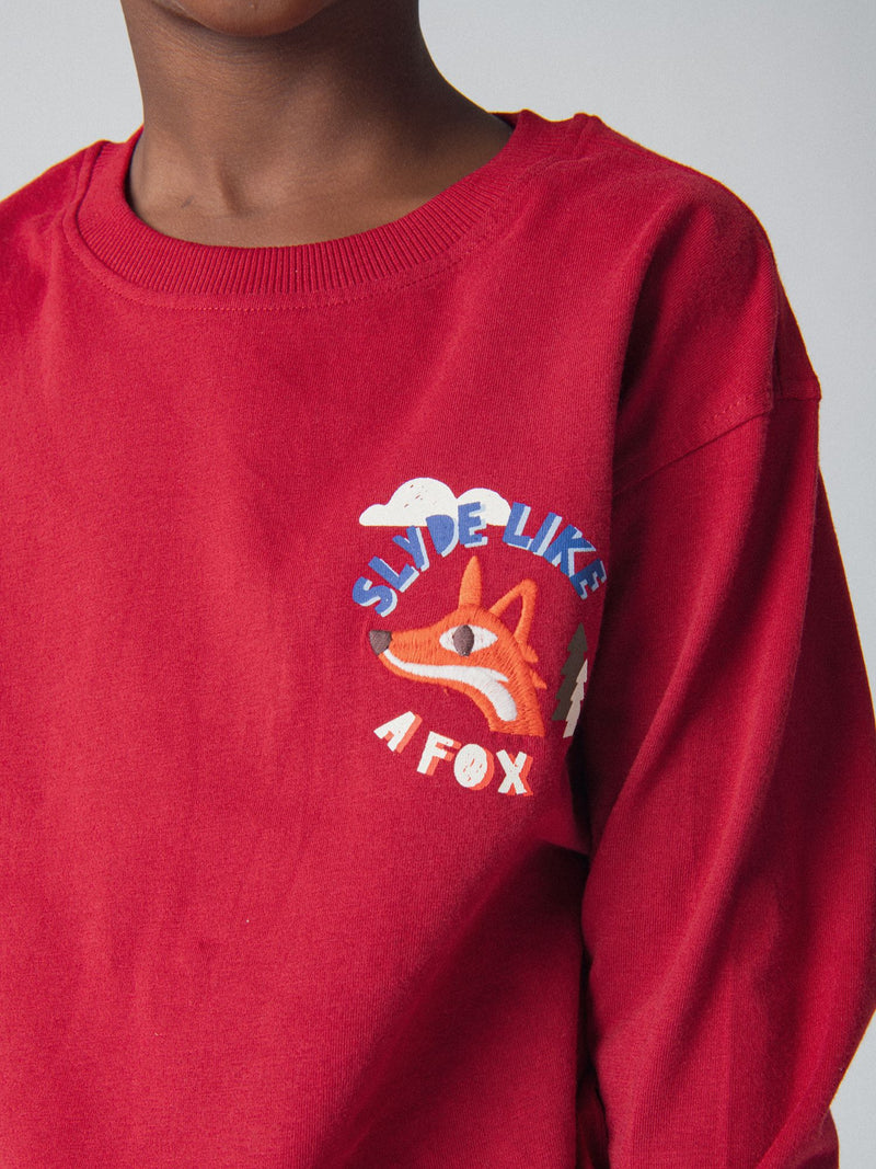 T-shirt grenat animation renard pour garçon