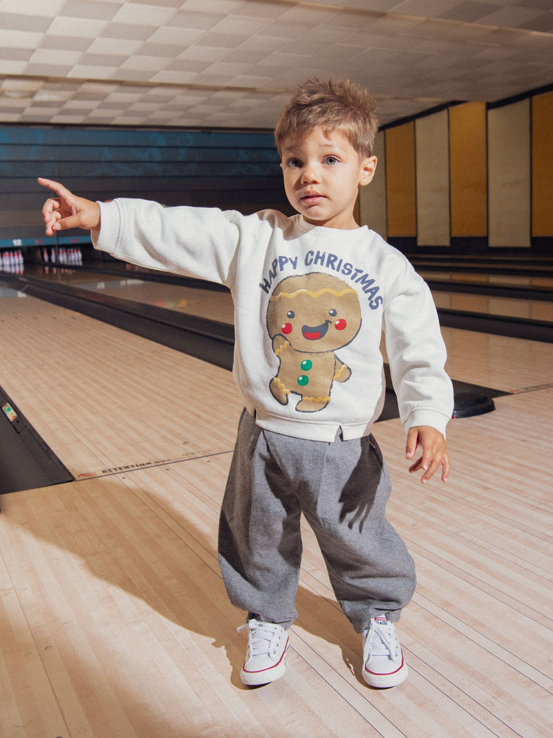 Sweatshirt en molleton gratté écru avec motif bonhomme de pain d'épices pour bébé garçon