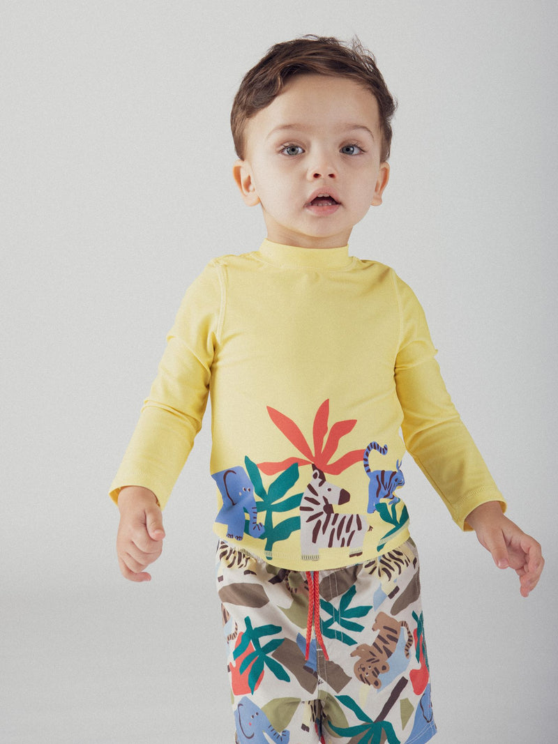 Tee shirt de bain UPF 50+ jaune pour bébé garçon