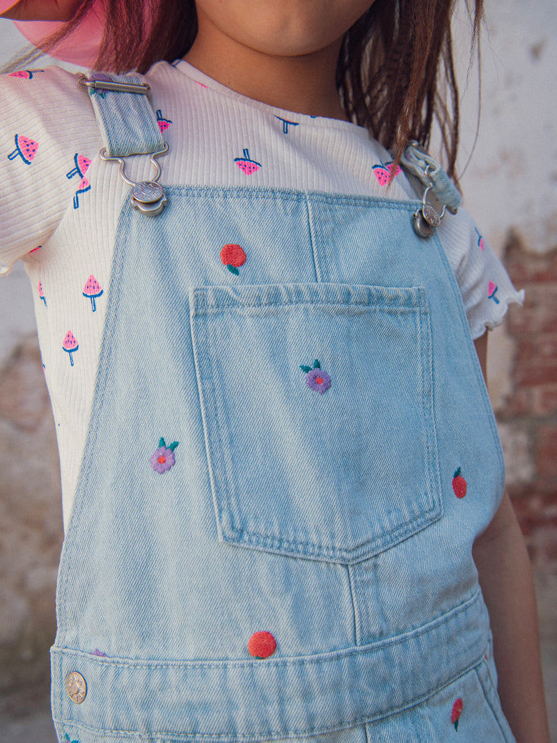 Salopette en denim brodé pour fille