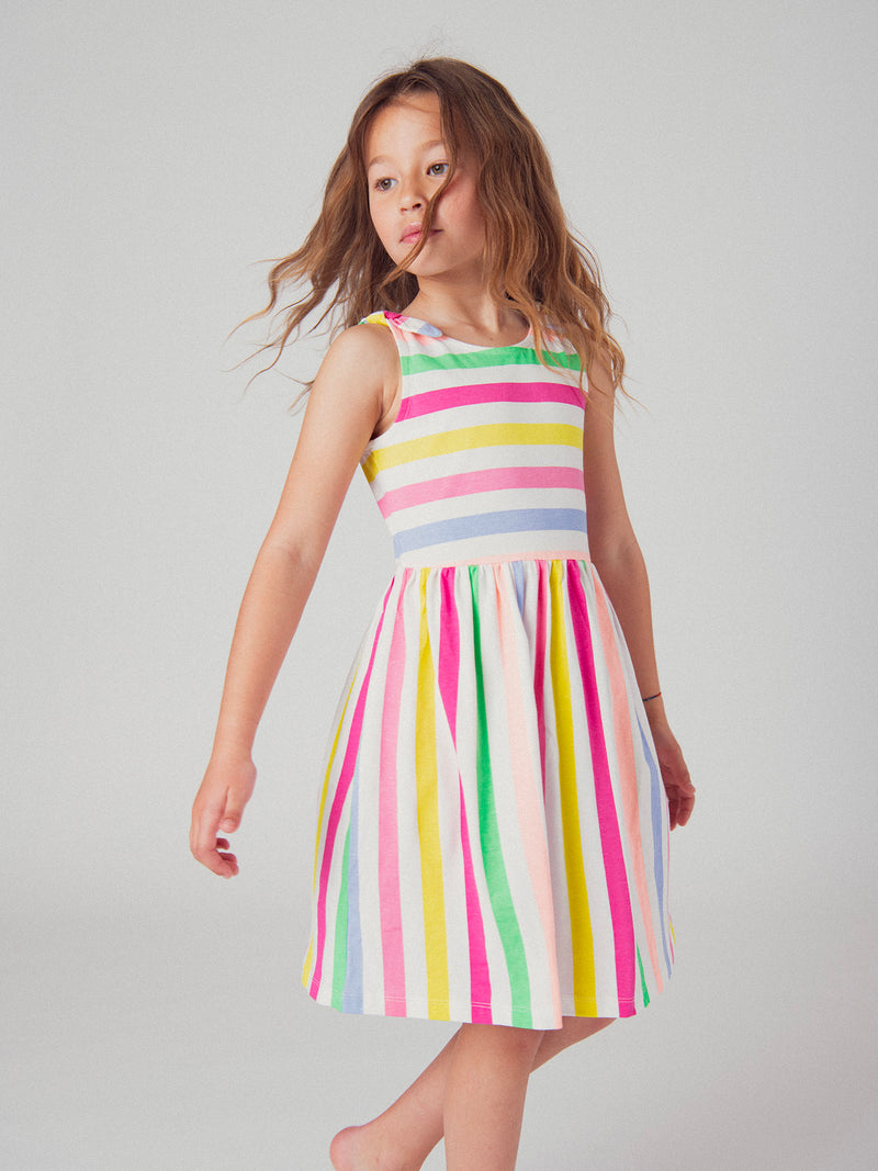 Robe à bretelles imprimé rayures multicolores pour fille