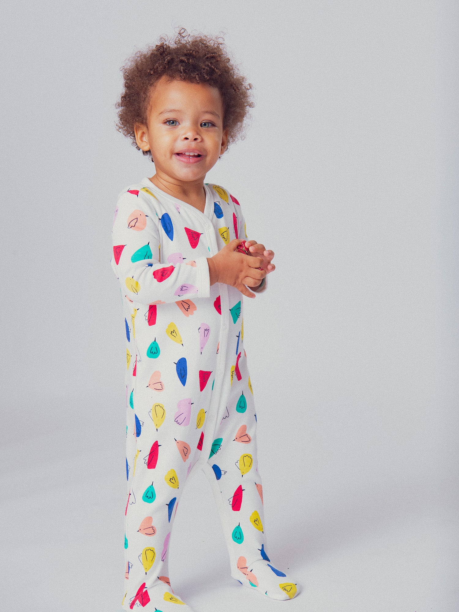 Grenouillère écrue imprimé all-over oiseaux pour bébé Fille