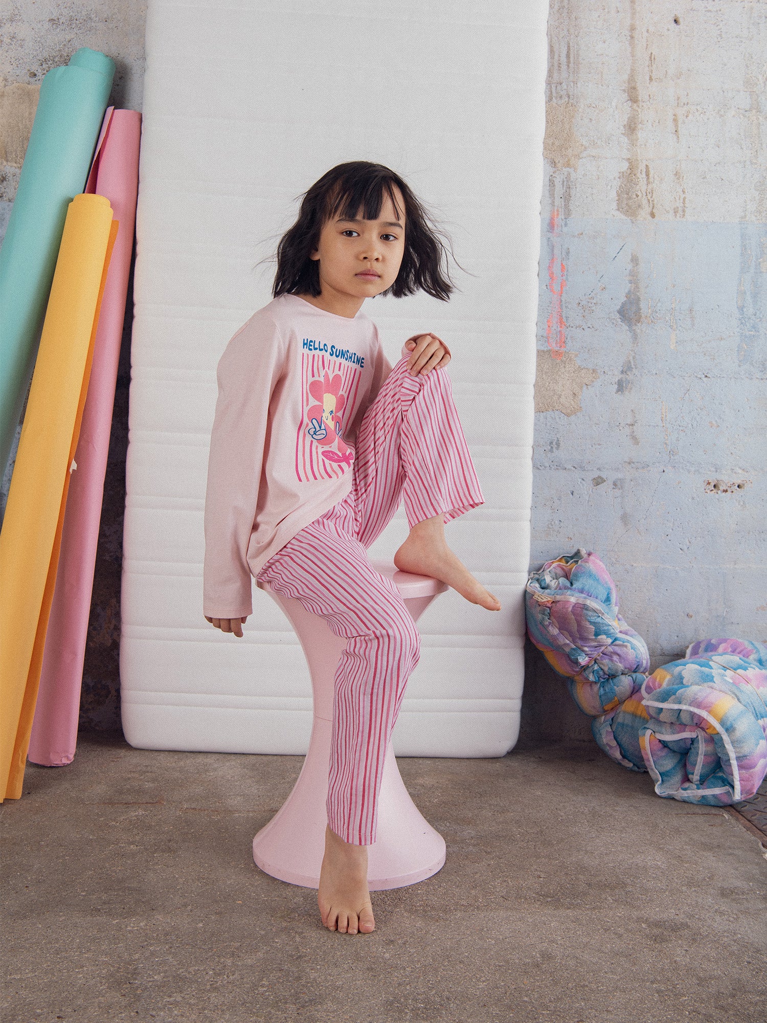 Pyjama long rose  "Hello Sunshine" pour enfant fille