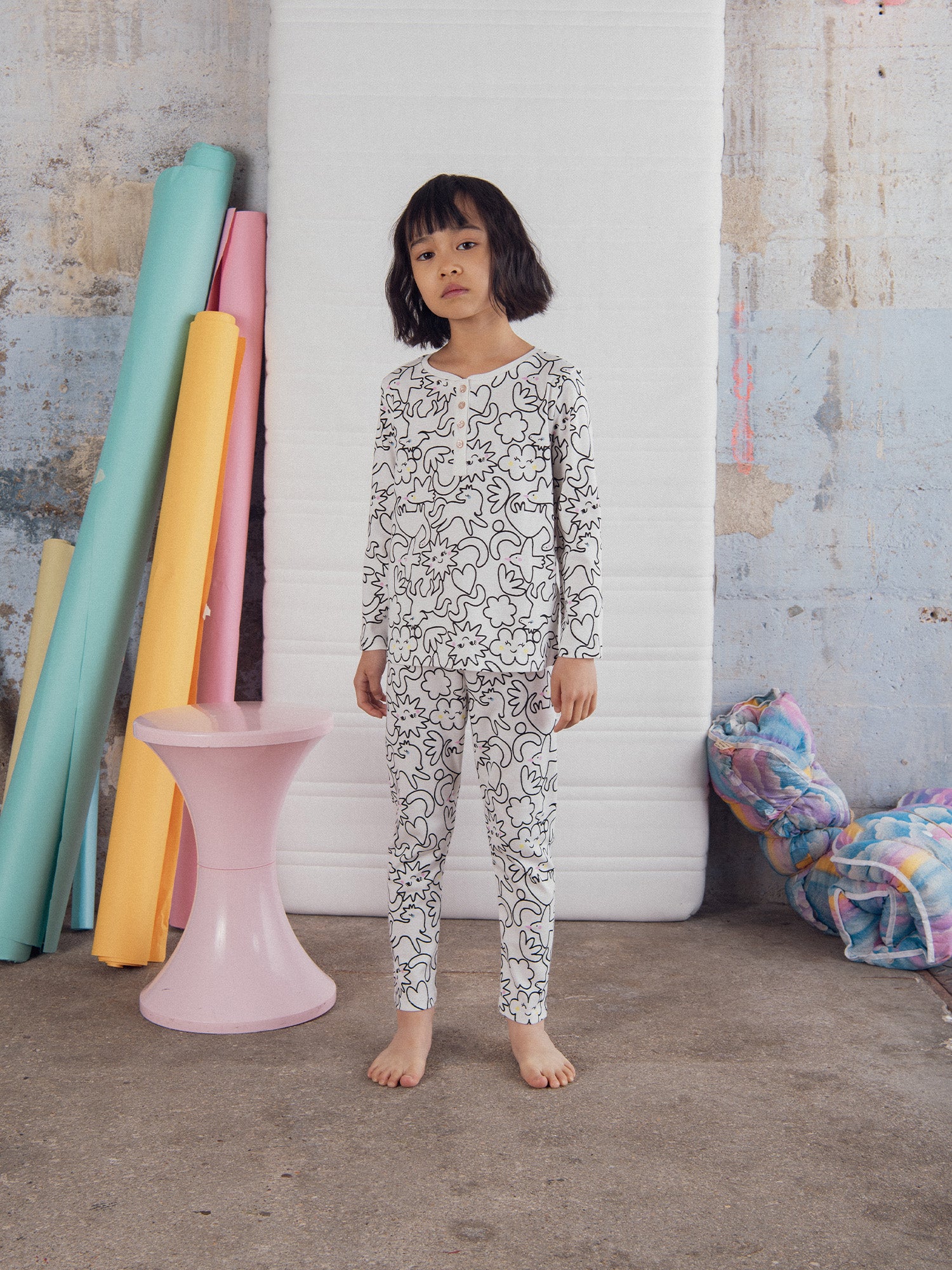 Pyjama écru long avec imprimé intégral "DREAM" pour enfant fille