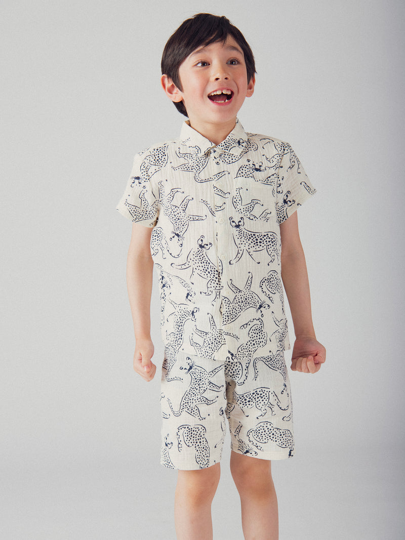 Pyjama chemisier court et imprimé "Léopards Bleus" pour enfant garçon