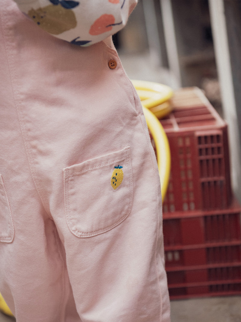 Salopette rose vintage avec broderie citron pour bébé fille