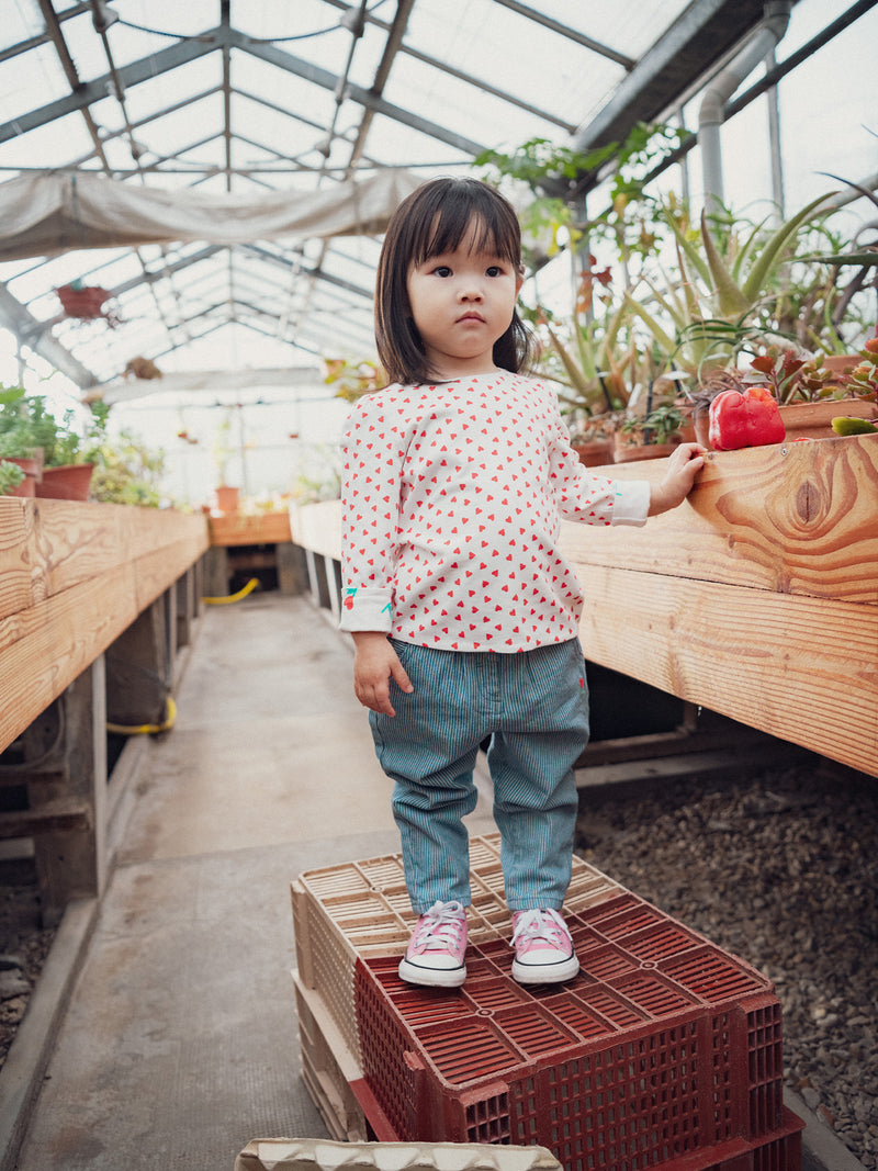 Pantalon rayé en denim avec broderies fleurs pour bébé fille