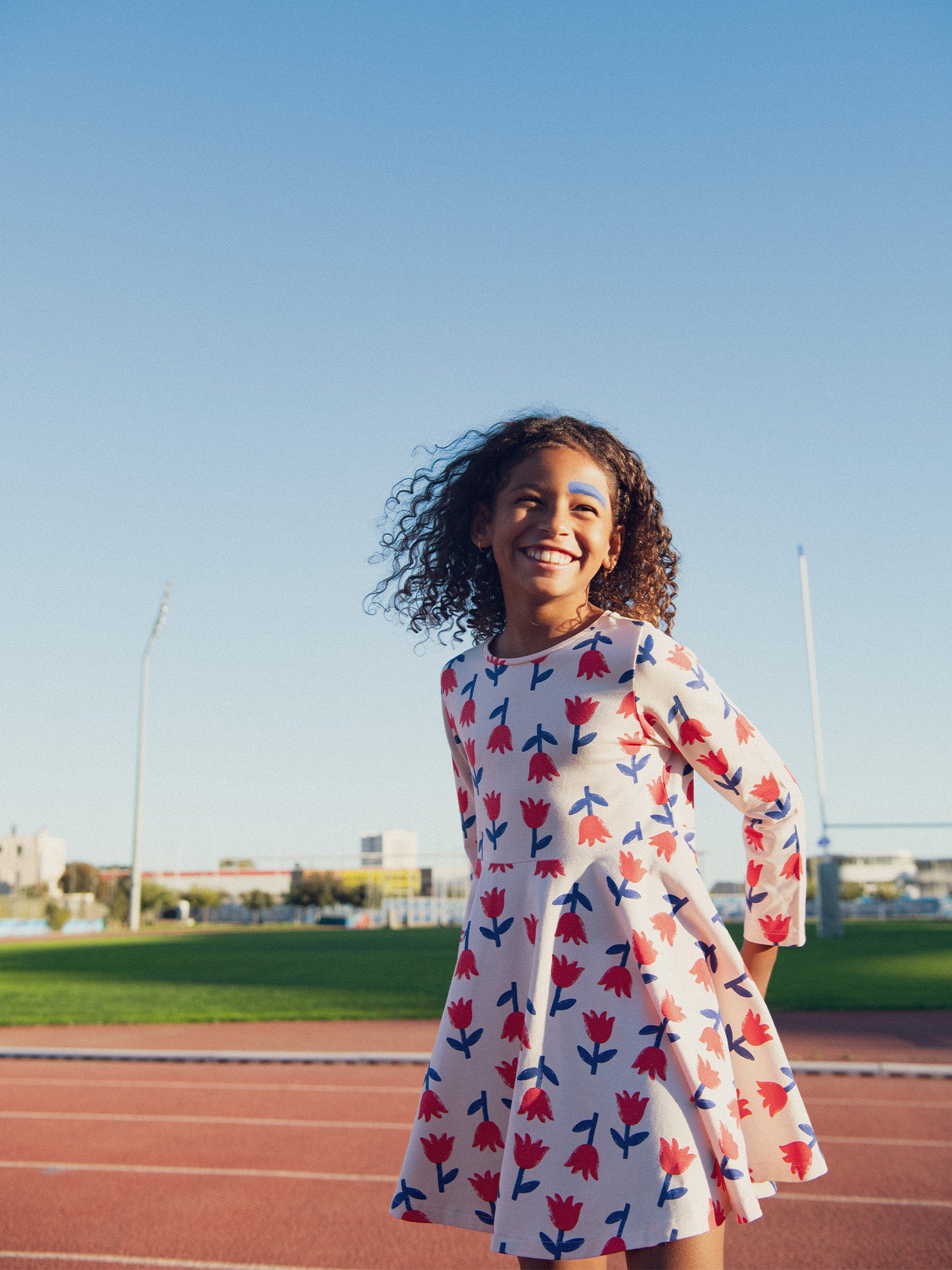 Robe patineuse manches longues imprimé fleur pour fille