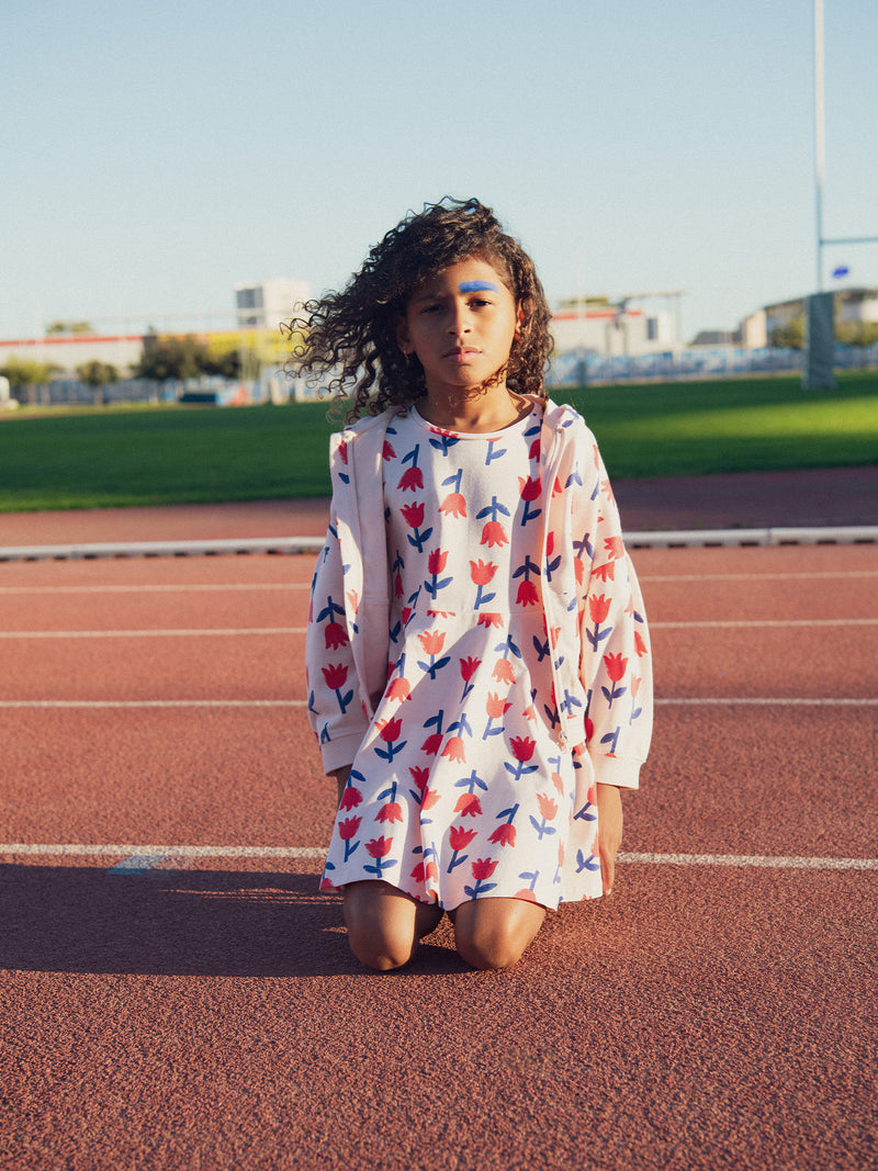 Robe patineuse manches longues imprimé fleur pour fille