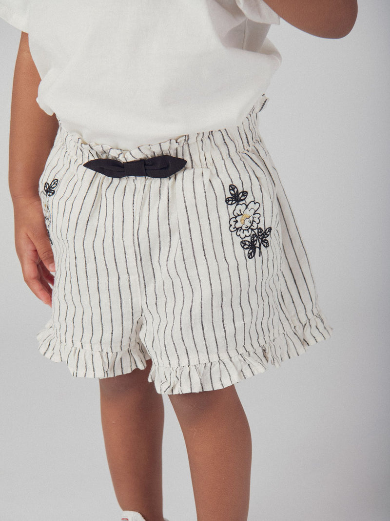 Short rayé en lin et coton pour bébé fille