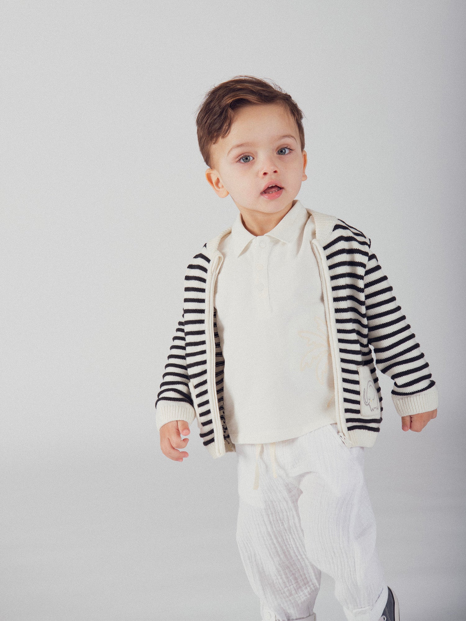 Gilet zippé rayé avec broderie éléphant pour bébé garçon