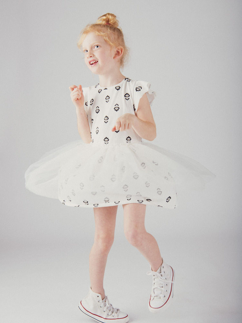 Robe écru bi-matière pour fille