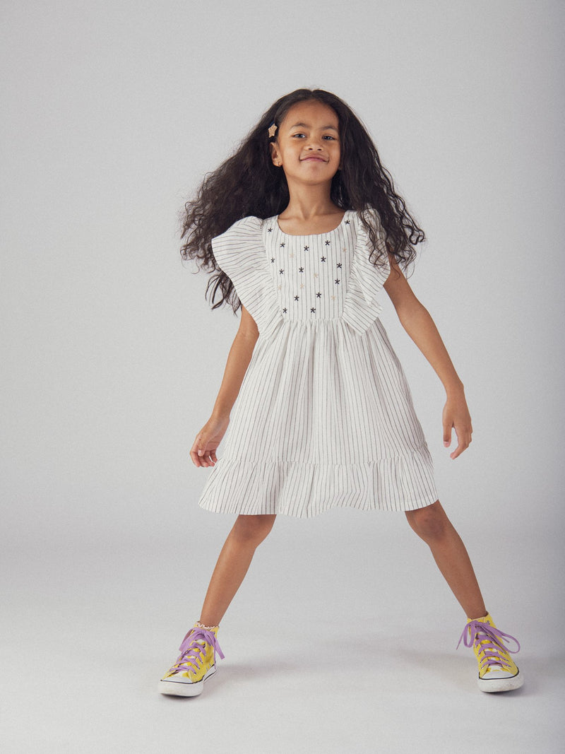 Robe écrue à broderies fleurs pour fille