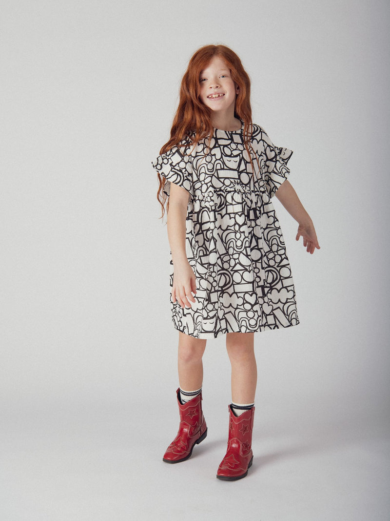 Robe écrue à imprimé graphique pour fille