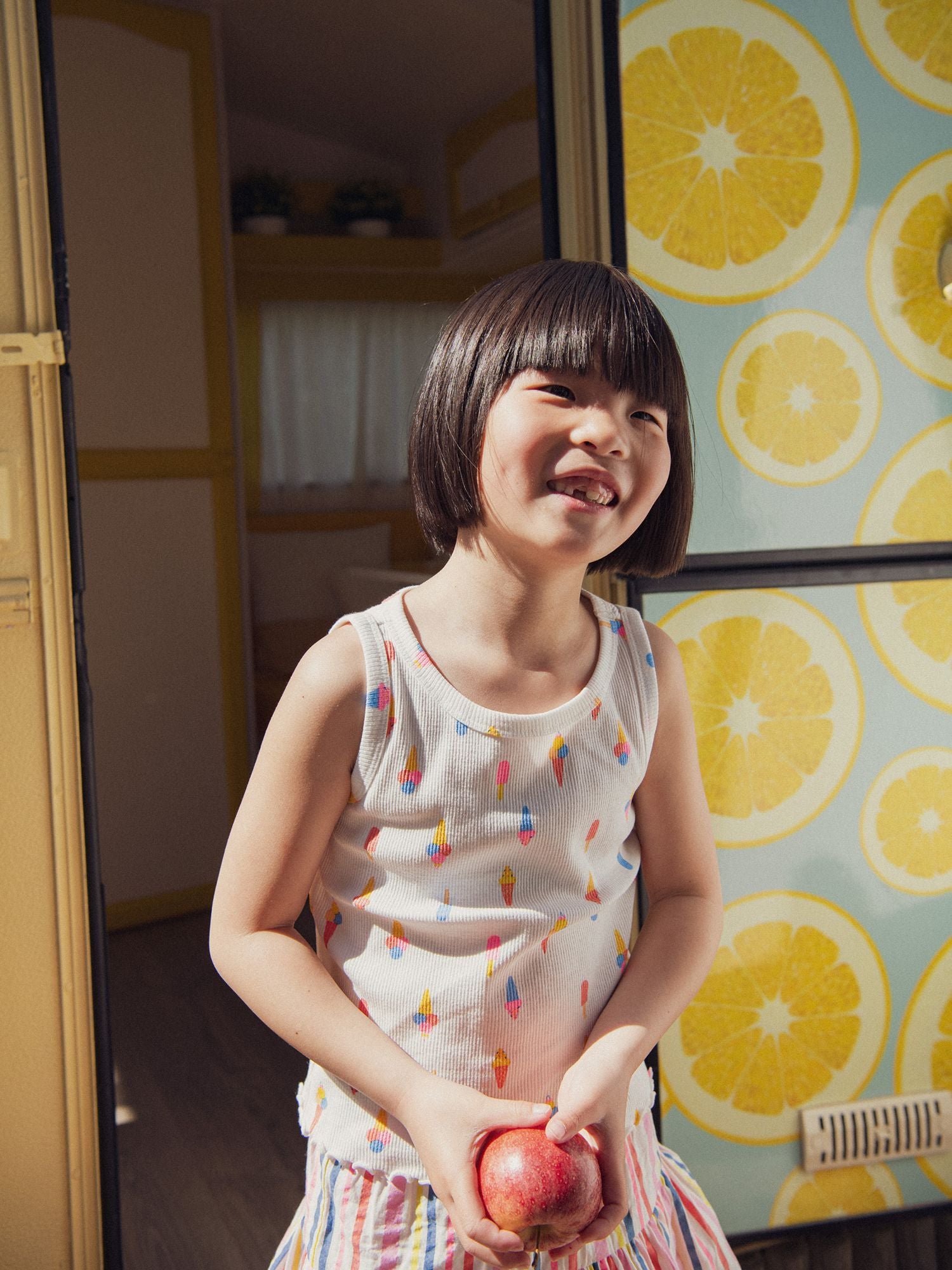 Débardeur écru en côte imprimé glaces pour fille