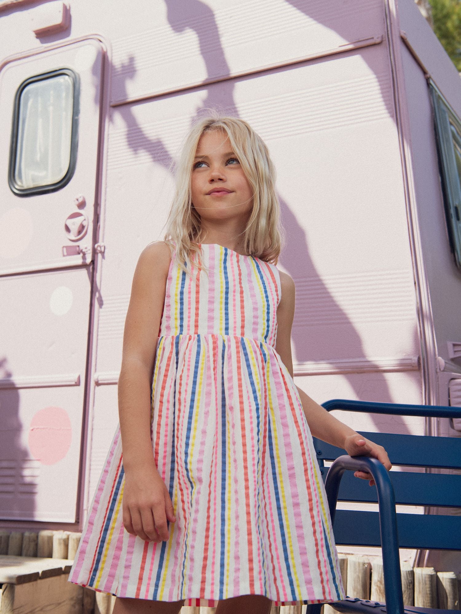 Robe écrue rayures multicolores pour fille