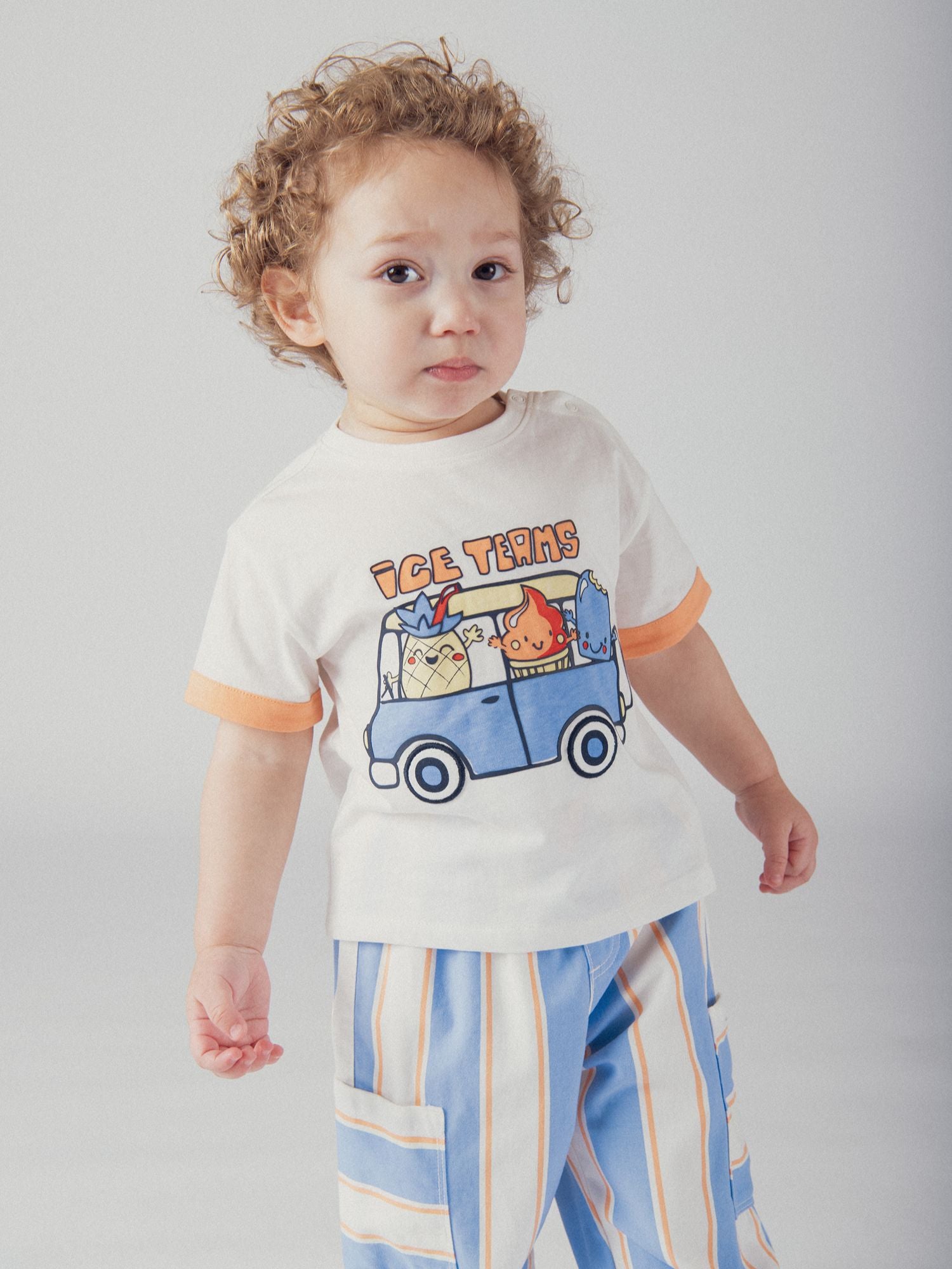 Pantalon rayé bleu et pêche pour bébé garçon