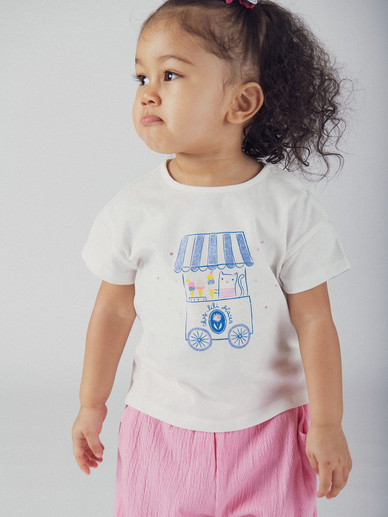Tee-shirt écru "Marchand de glaces" pour bébé fille