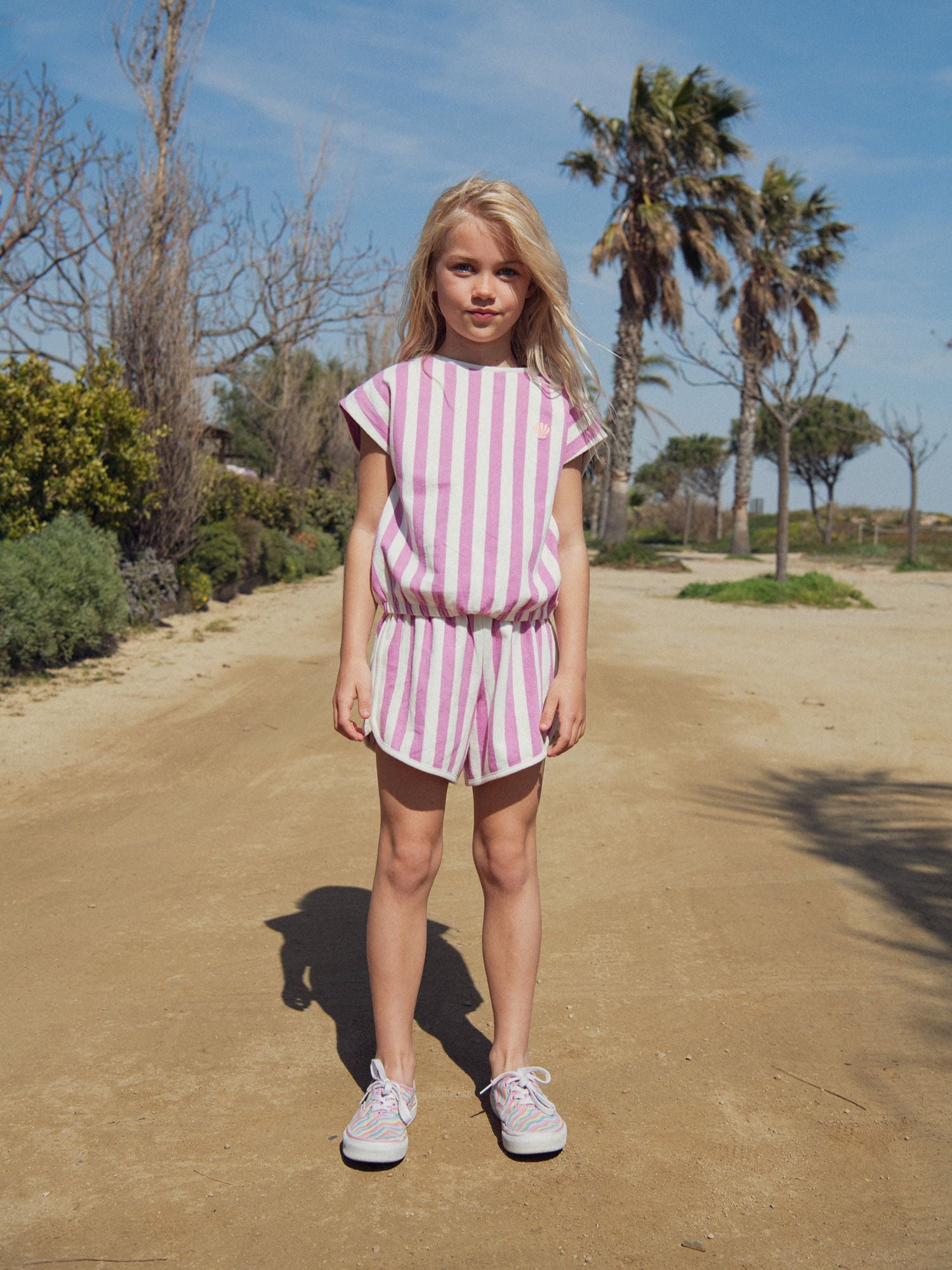 T-shirt rayé rose et écru pour fille