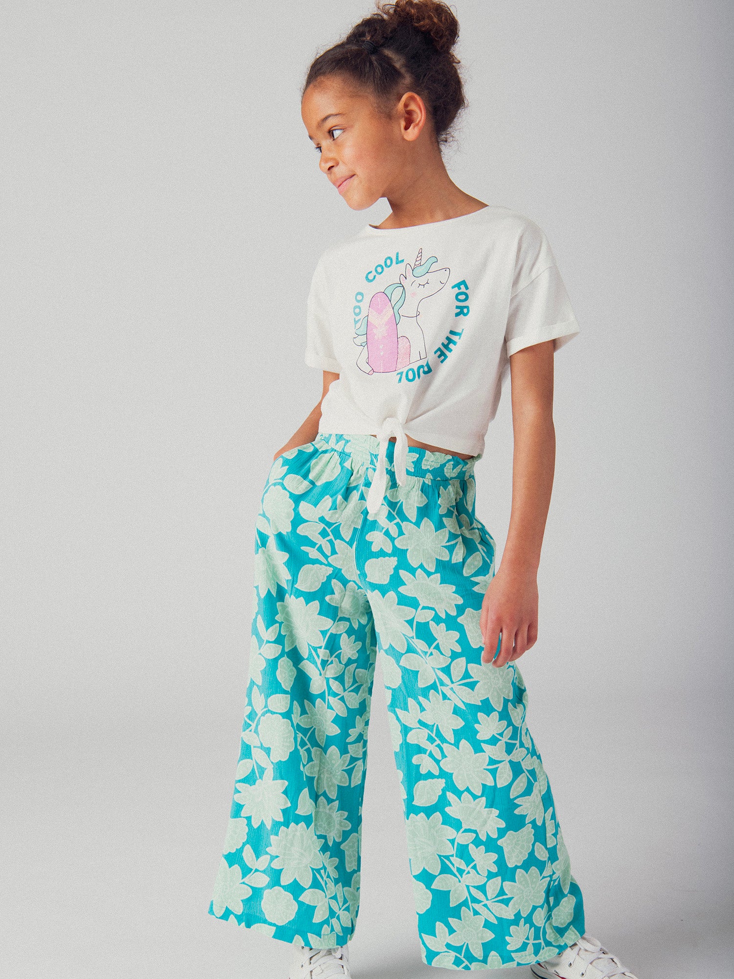 Pantalon bleu imprimé floral pour fille