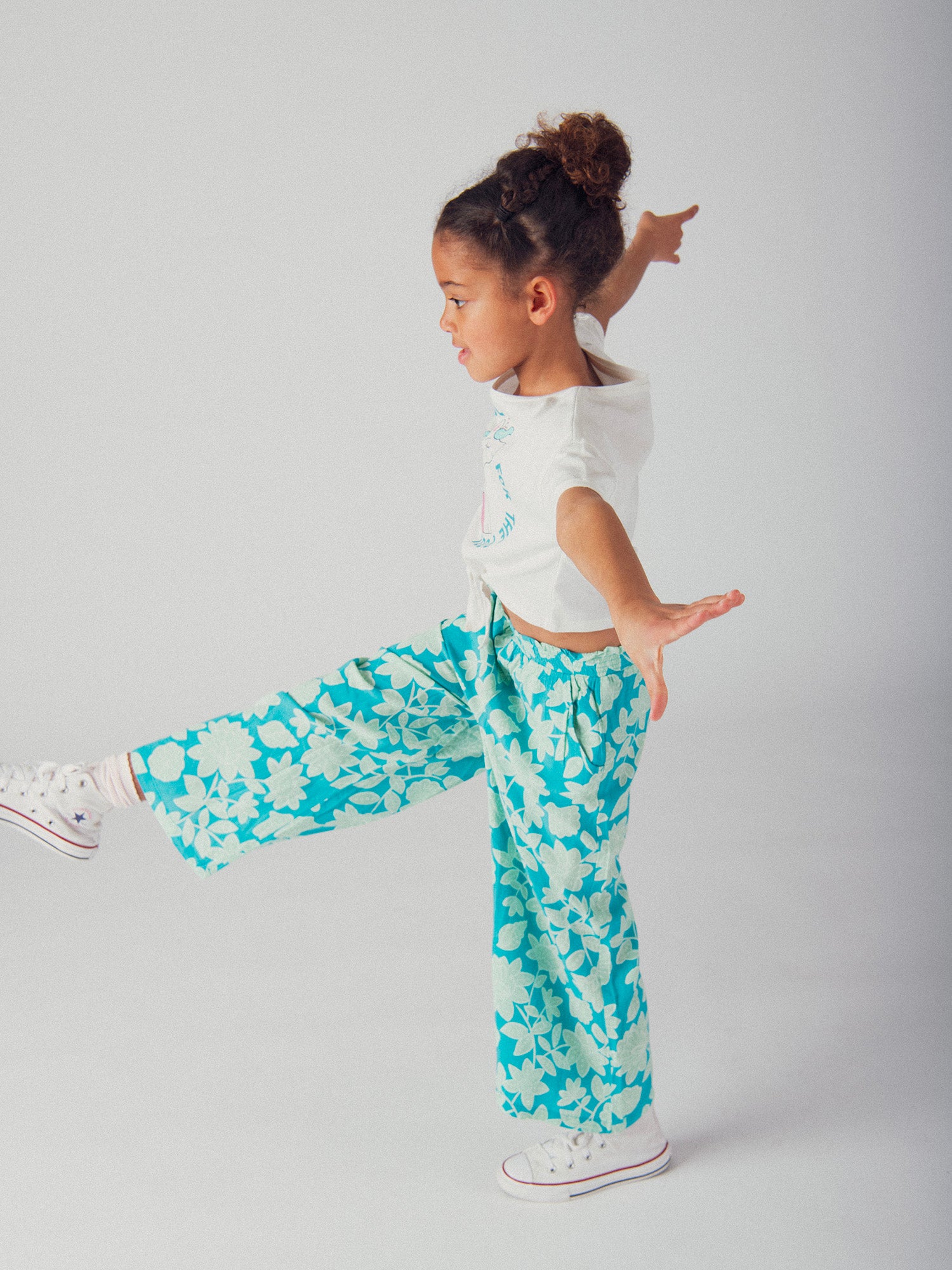 Pantalon bleu imprimé floral pour fille