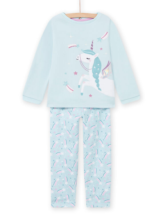 Ensemble pyjama bleu doublé motif licorne enfant fille MEFAPYJFUR / 21WH1193PYJ201