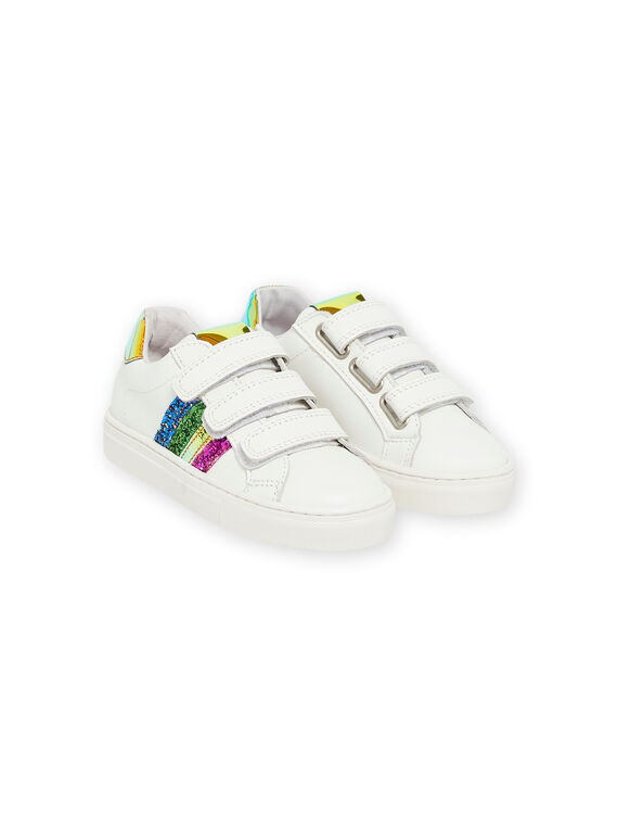 Baskets blanches à paillettes multicolores enfant fille NABASCELINE / 22KK3532D3F000