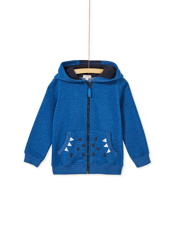 Gilet bleu chiné zippé à capuche enfant garçon. KOREGIL / 20W902G1D58C223