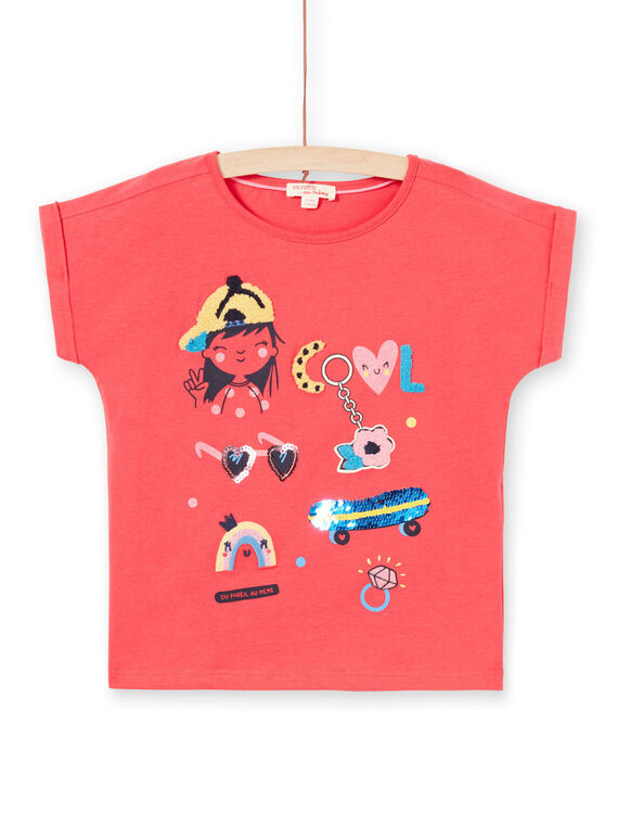T-shirt manches courtes rouge enfant fille LAHATI1 / 21S901X1TMCF506
