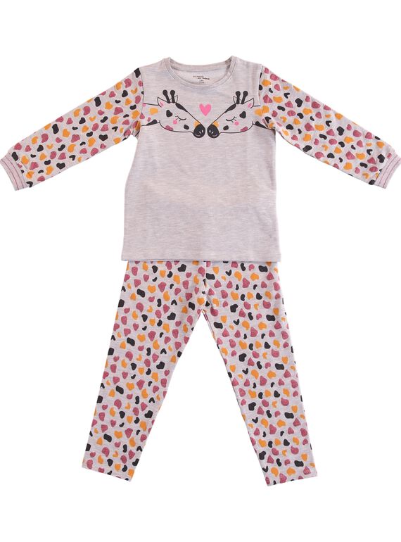 Pyjama gris chiné en molleton enfant fille GEFAPYJGIR / 19WH11N6PYJ943
