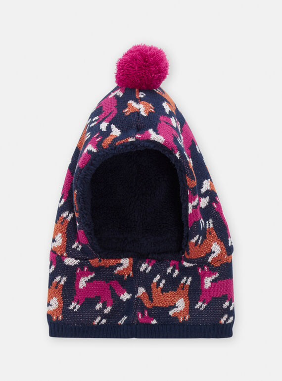 Cagoule marine à motif renard pour fille SYAJOCAG2 / 23WI01O2CAG070