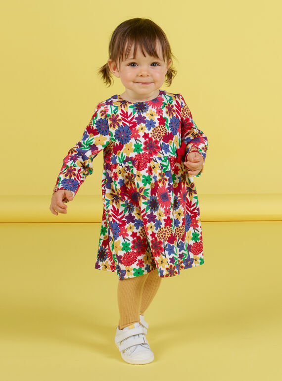 Robe manches longues à imprimé fleuri coloré bébé fille MIMIXROB3 / 21WG09J2ROB001