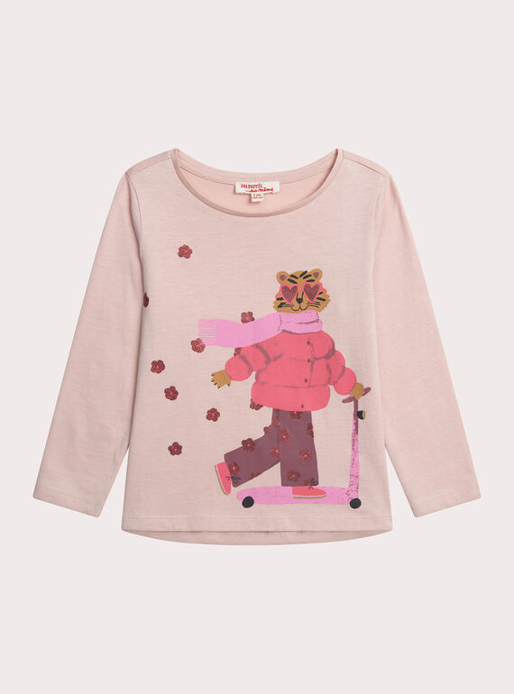 T-shirt manches longues rose pale animation tigre XAJATEE2 / 25W901M1TMLD319