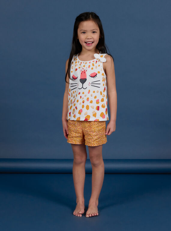 Ensemble pyjama blanc et orange léopard enfant fille NEFAPYJNEO / 22SH11HAPYJ000