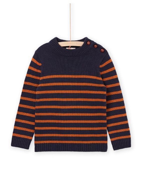 Pull bleu nuit à rayures moutarde POJOPUL2 / 22W902D2PUL705