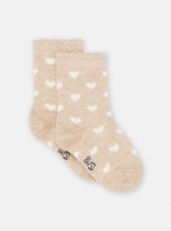 Chaussettes beiges à imprimé cœur bébé fille SYIJOSOQ4 / 23WI09M6SOQA012