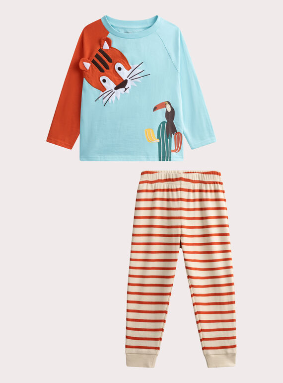 Pyjama turquoise tigre pour enfant garçon WEGOPYJTIG / 25SH12B4PYJ202