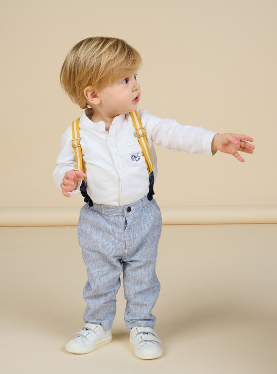 Pantalon blanc et bleu à bretelles amovibles bébé garçon NUSOPAN / 22SG10Q1PAN000