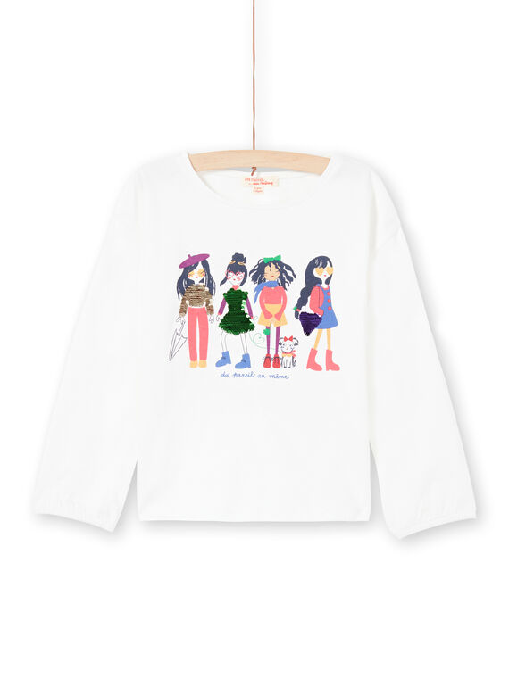 T-shirt manches bouffantes écru imprimé à sequins réversibles enfant fille MAMIXTEE4 / 21W901J5TML001