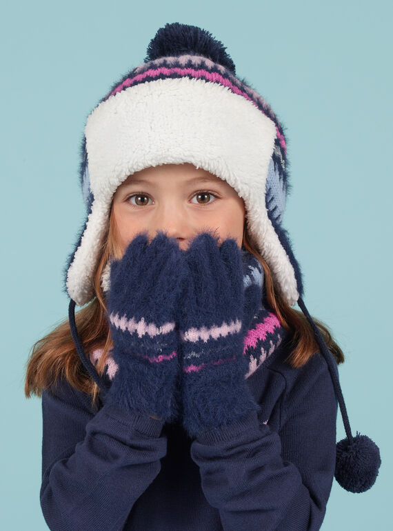 Gants bleus en fausse fourrure motif jacquard enfant fille MYAPLAGAN / 21WI0161GANC202