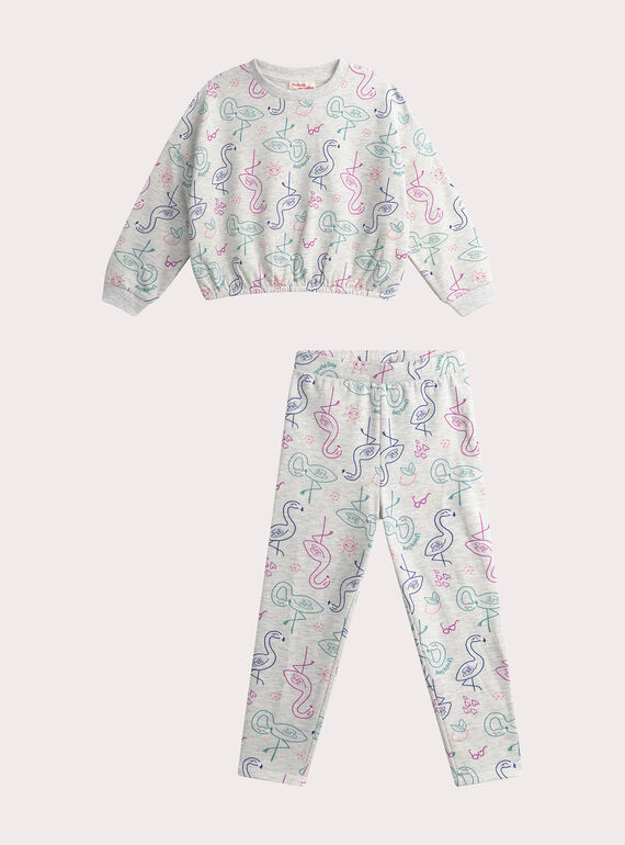 Pyjama  gris chiné pour enfant fille WEFAPYJFLA / 25SH1195PYJJ920