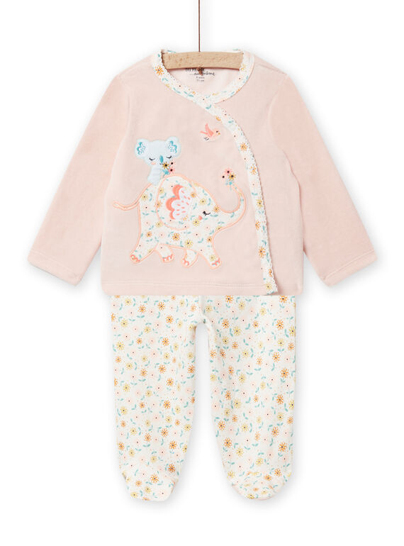 Pyjama en velours motif éléphant et fleurs bébé fille NEFIPYJAMI / 22SH13E1PYJD327