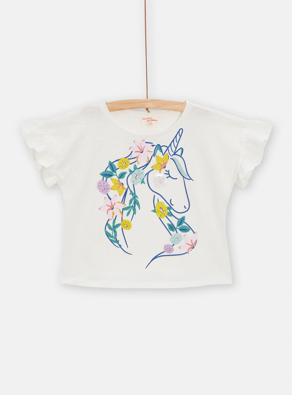 T-shirt écru animation licorne avec fleurs pour fille TAPOTI2 / 24S901M4TMC001